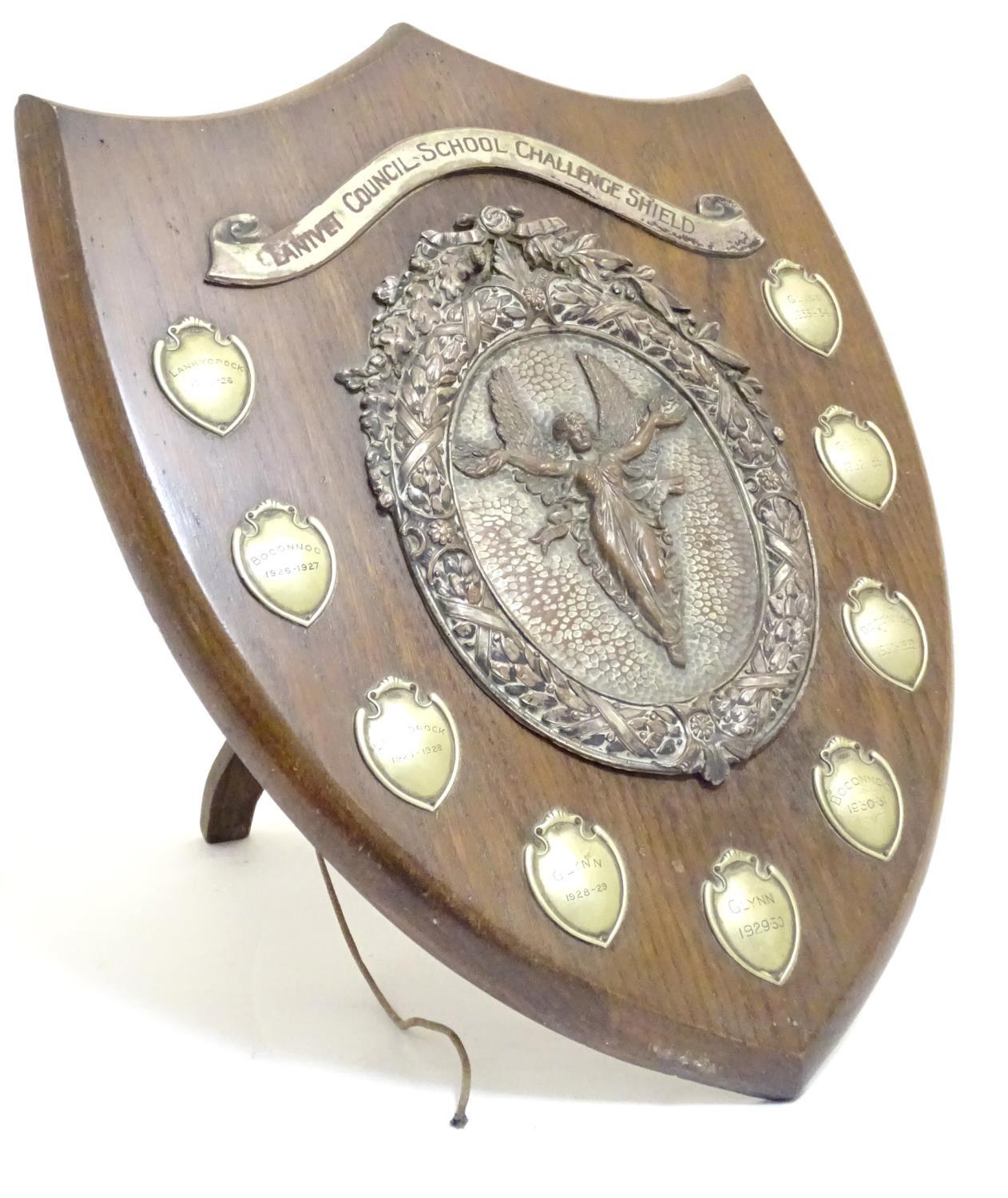 An early - mid 20thC trophy shield, of carved oak with silver plated mounts, inscribed Lanivet - Image 9 of 10