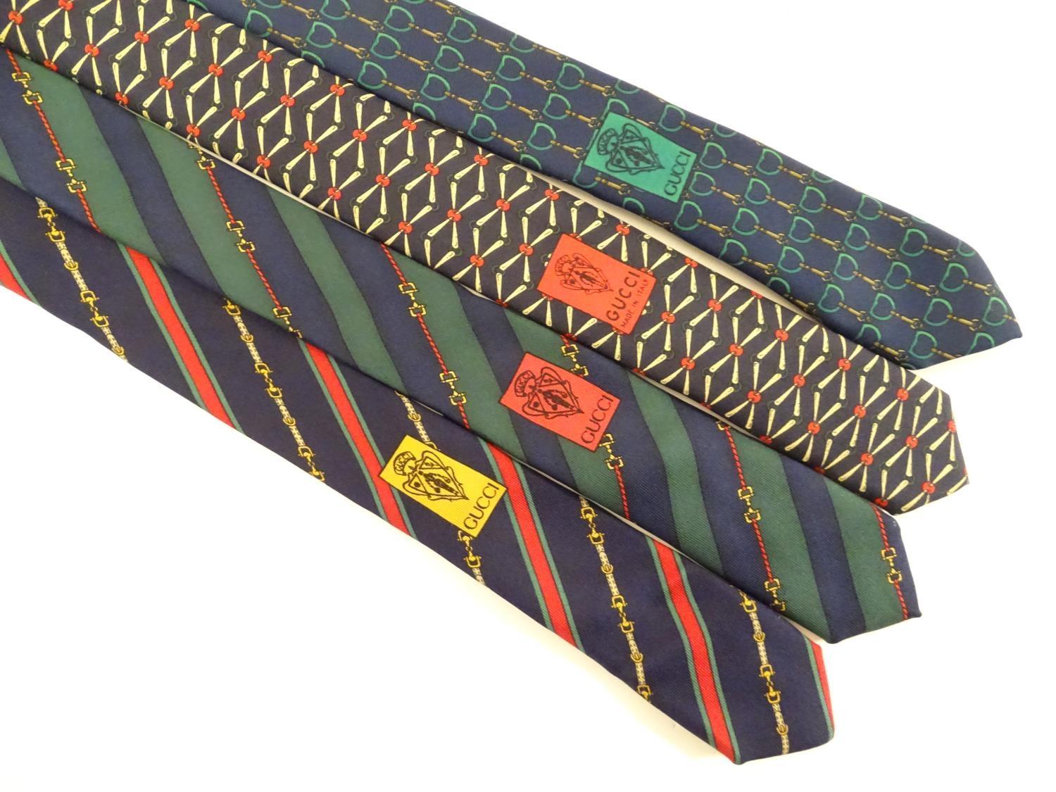 4 Gucci silk ties, various designs in greens, black and blues (4) Please Note - we do not make - Image 7 of 7
