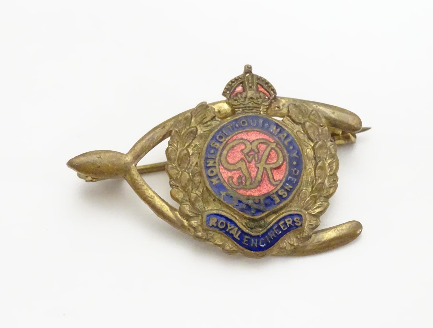 Militaria : a mid-20thC brass Royal Engineers cap badge and lapel badge, the largest 1 5/8" wide |( - Image 6 of 6