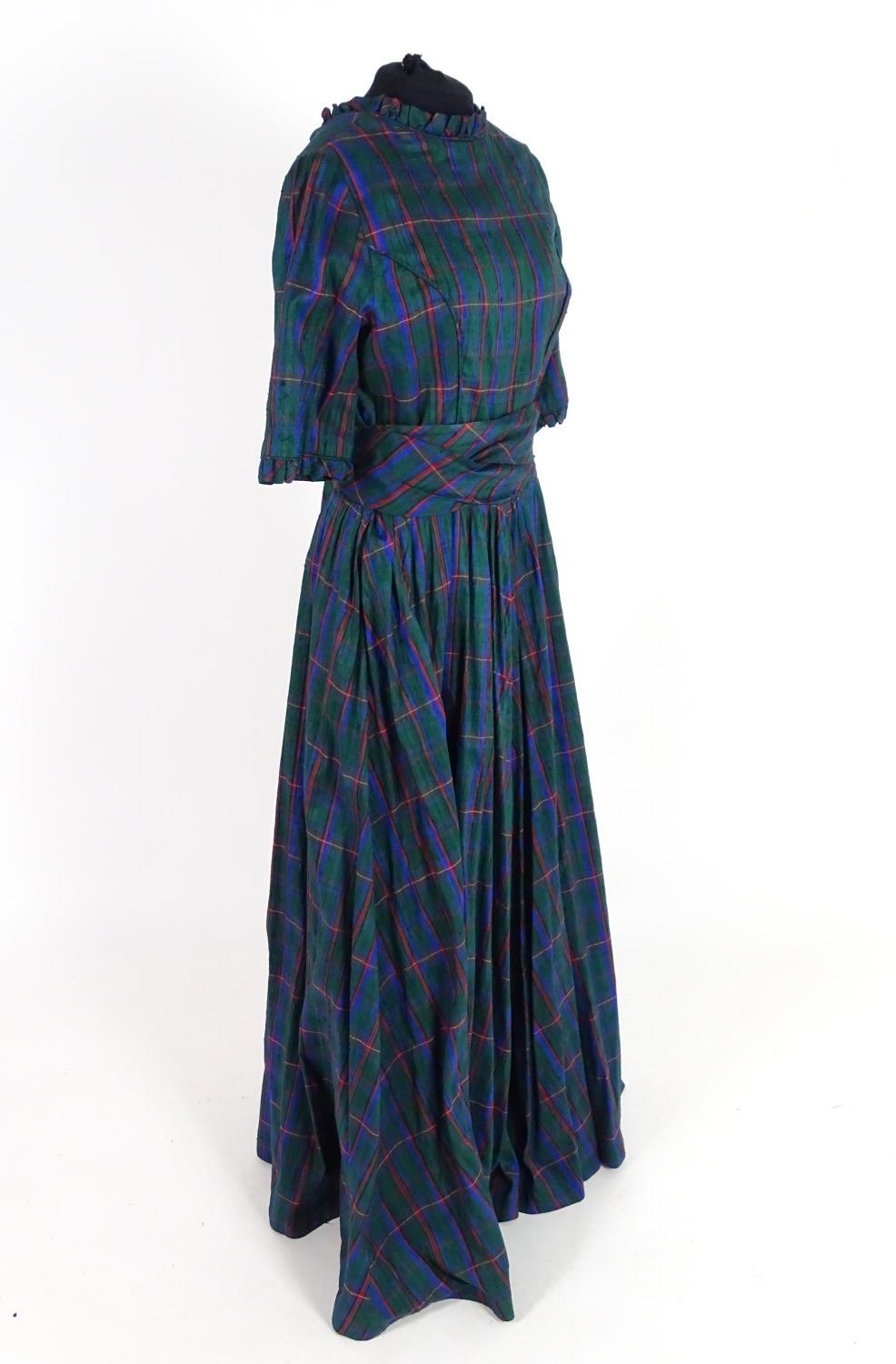 Vintage bespoke full length outfits. A taffeta evening dress, circa 1980's, green with check - Image 8 of 12