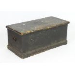 A late 19thC ebonised blanket box with brought iron handles. 42" long x 19" wide x 17" high.