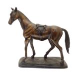 A 20thC bronze sculpture modelled as a standing horse on a rectangular base. Approx. 12 1/2" high