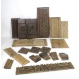 A collection of 18thC and later Continental carved wooden panels to include, carved wainscotting,