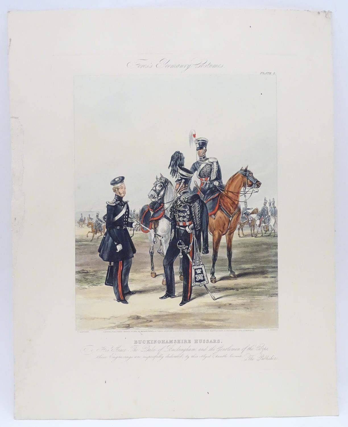 Militaria : 'Fores's Yeomanry Costumes, Plate 1.' A 20thC polychrome print depicting Officers of the - Image 3 of 12