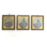 Three Victorian daguerreotype photographic portraits with hand coloured / gilt highlights. To