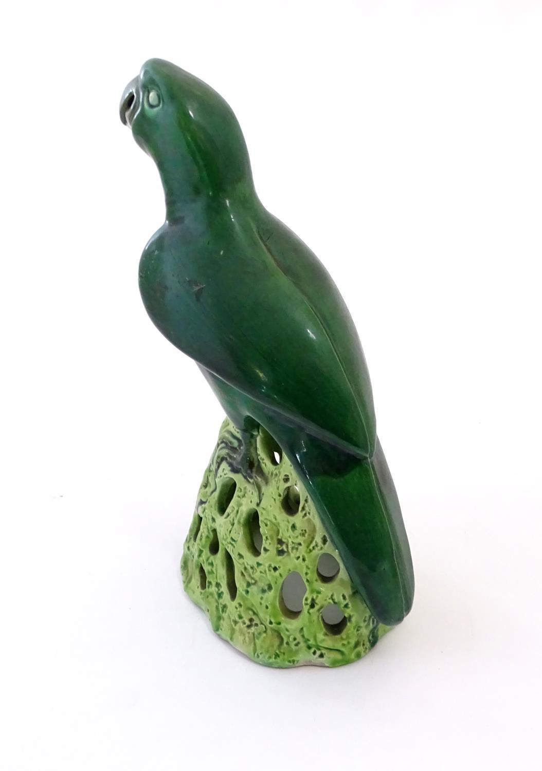 A Chinese model of a parrot with a green glazed on a pierced base. Approx. 12" high Please Note - we - Image 9 of 9