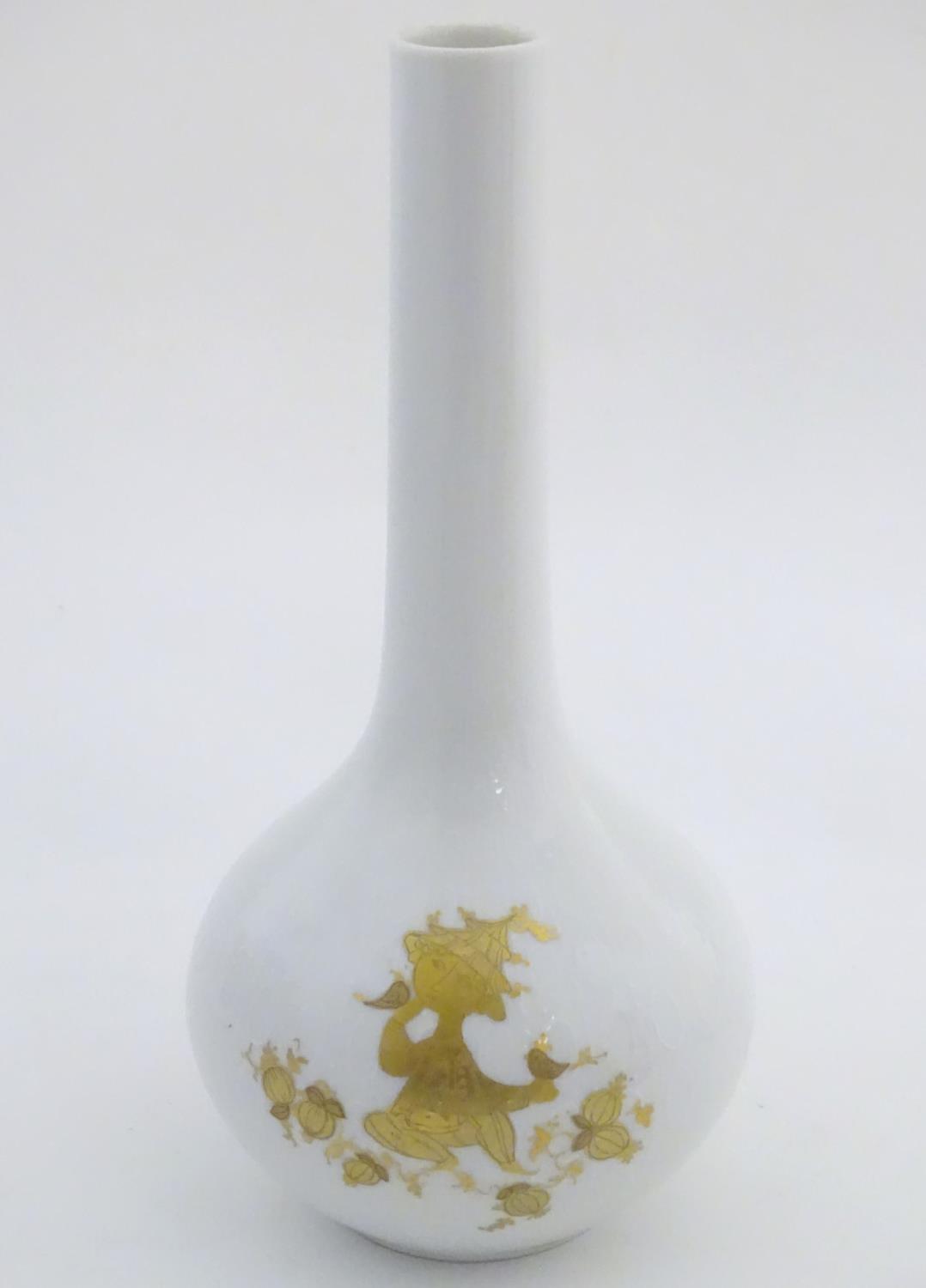 A Rosenthal studio line stem vase with gilt decoration 'Romanze', depicting a seated figure with - Image 2 of 8