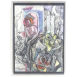 XX, Mixed Media, An Abstract Impressionist street scene with female figures. Signed lower. Approx.