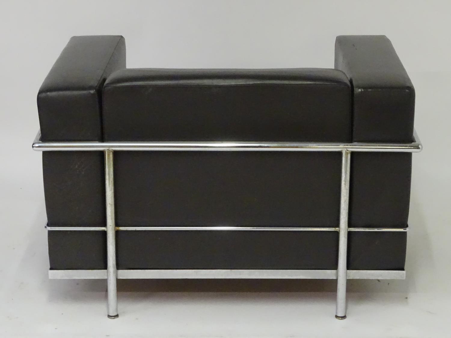 A pair of Le Corbusier LC3 chairs with leather backrests, seats, arms and chromed frames. 39" wide x - Bild 6 aus 10