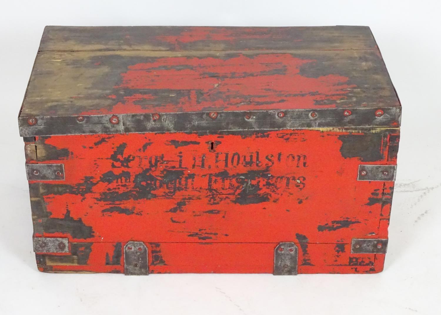 An early 20thC wooden transit / kit trunk , marked 'Sergeant L. H. Houltson , 2nd Royal - Image 4 of 8