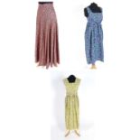 3 vintage Travers Tempos of London dress c1970's, a cotton pinafore dress with cream, yellow and