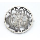 A Victorian brooch of circular form within monogram cipher ' Clare' to centre. 1 1/2" diameter