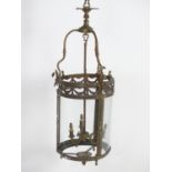 A 19thC brass and copper pendant light of cylindrical lantern form with ribbon and swag detail and