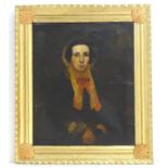 XIX, American School, Oil on canvas, A portrait of a lady wearing a bonnet. Approx. 29 1/2" x 24 1/