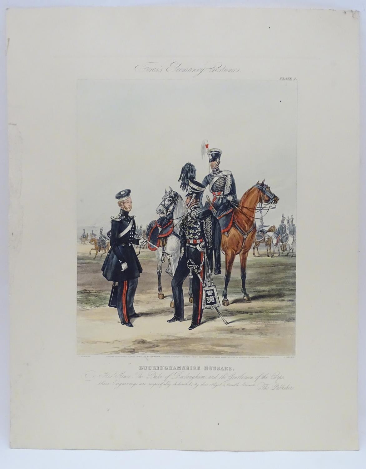 Militaria : 'Fores's Yeomanry Costumes, Plate 1.' A 20thC polychrome print depicting Officers of the - Image 4 of 12