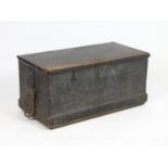 A late 19thC ebonised blanket box with rope pull handles. 42" long x 16" wide x 18" high. Please