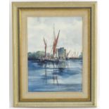 Edda Savage, XX, Watercolour, Thames Lighters, A river scene with barge boats. Signed lower right