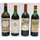 Four bottles of vintage red wine, comprising: Chateau Rauzan Gassies 1924 Margaux, Castillo Ygay