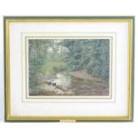 James Towers (1853-1950), Watercolour, A wooded landscape scene with stepping stones over a