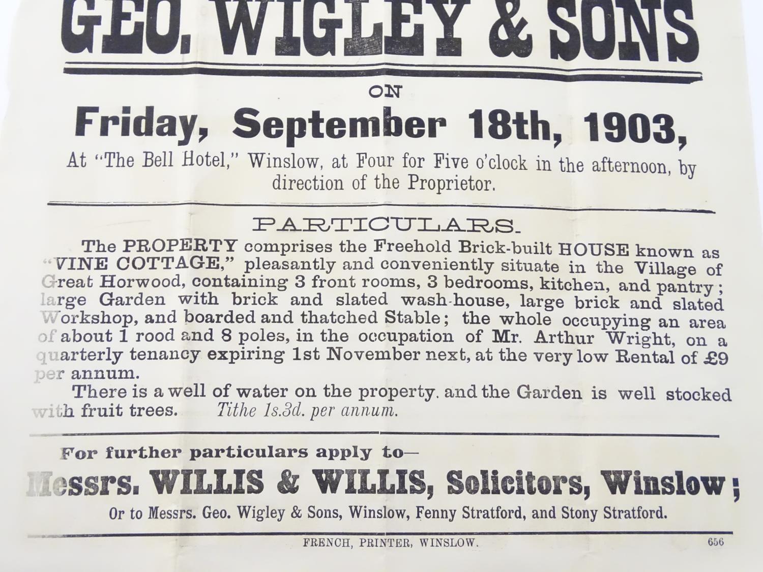 Buckinghamshire local interest : an Edwardian auction poster, ' Great Horwood, a freehold house - Bild 5 aus 5