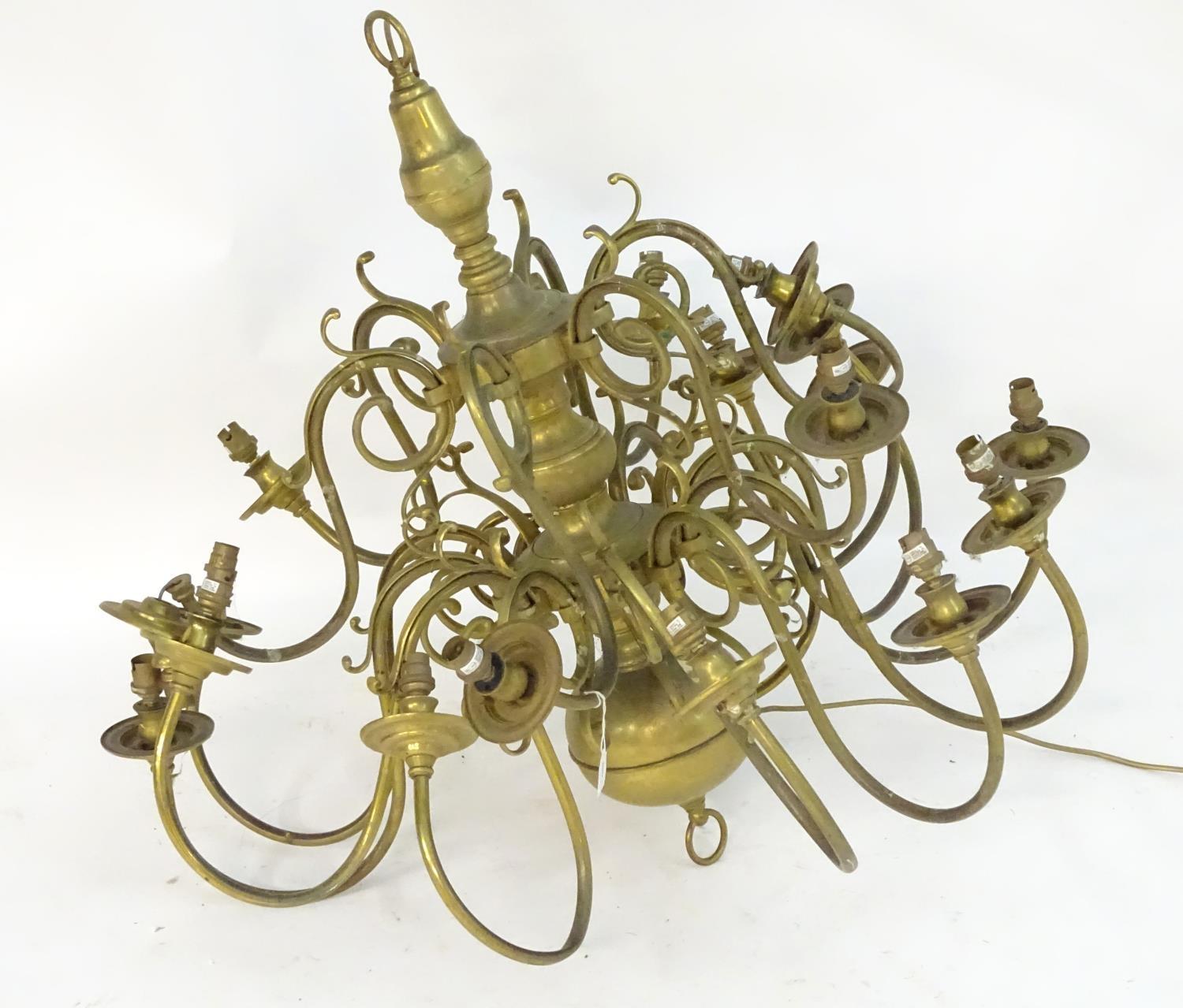 A mid to late 20thC two-tier pendant electrolier, with eighteen lights over two tiers, 36" tall - Image 4 of 5