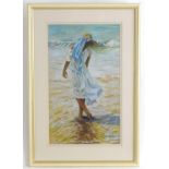 Audrey Stevenson, XX, Pastel, Summer Day, A young girl in a white dress and hat with a blue ribbon