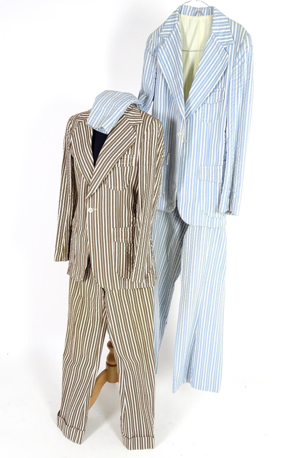 2 vintage stripy suits by Austins, a light brown and cream striped jacket and trousers along with - Image 4 of 10