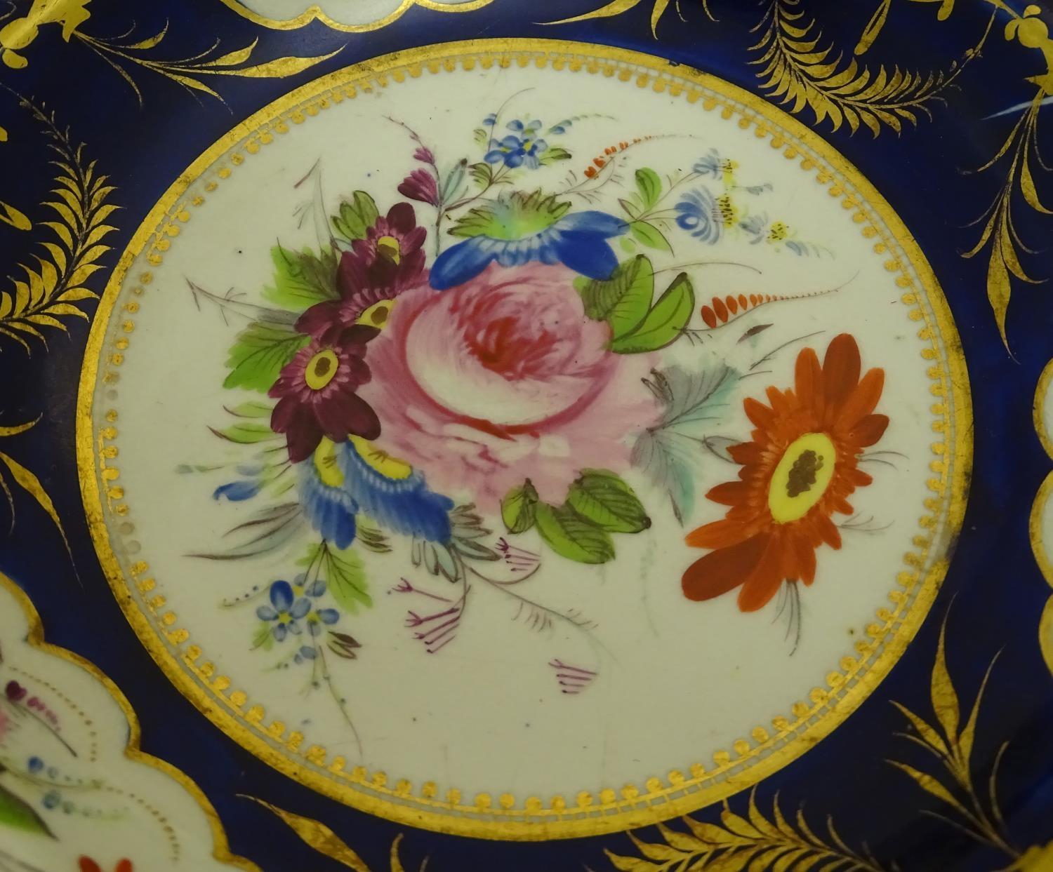 A Bloor Derby soup dish / plate with a cobalt ground and gilt highlights, the central section and - Image 3 of 6