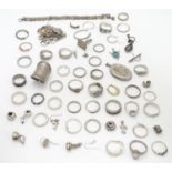 Assorted silver jewellery to include rings, earrings, pendant bracket etc. Some silver examples.