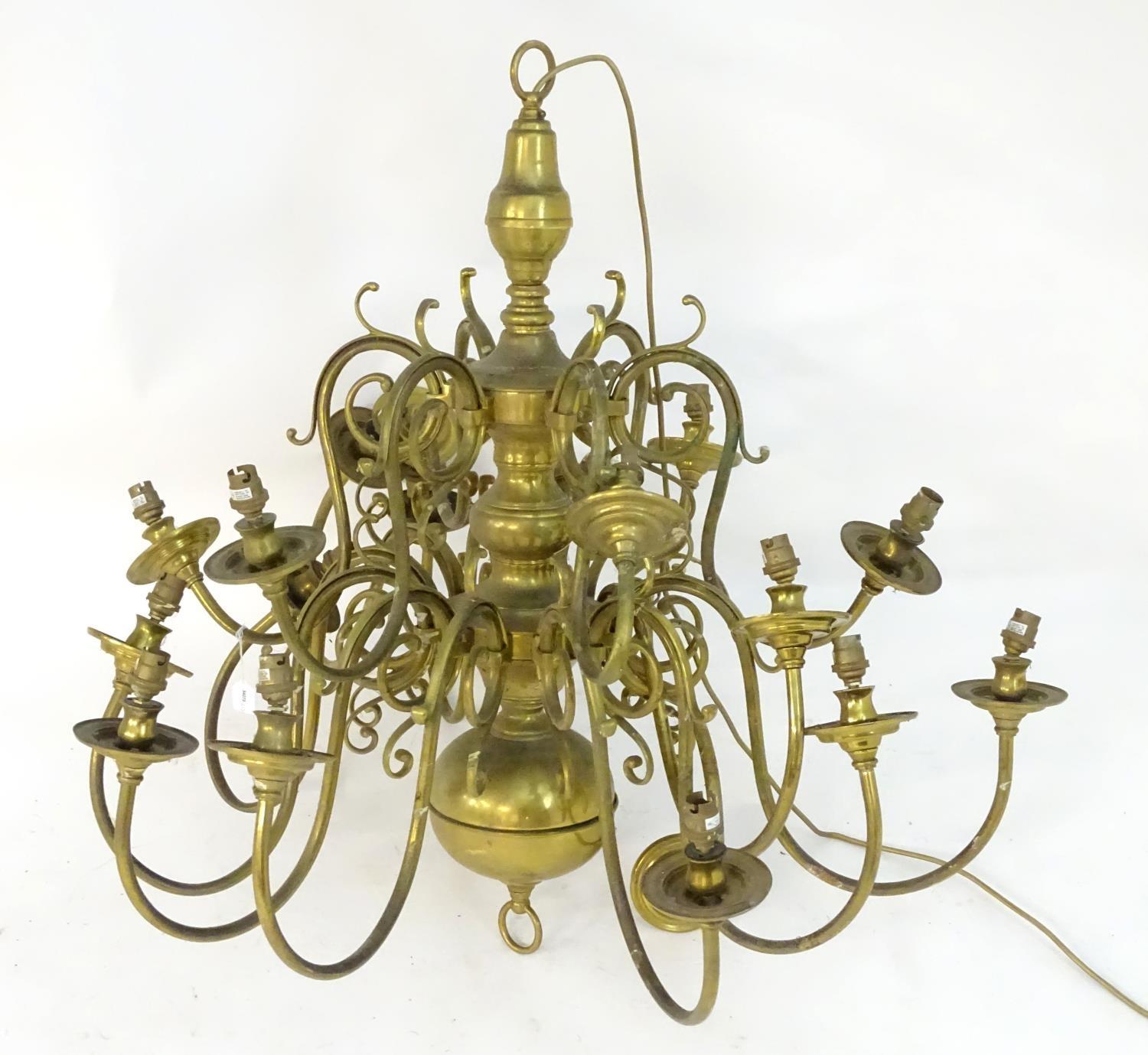 A mid to late 20thC two-tier pendant electrolier, with eighteen lights over two tiers, 36" tall - Image 3 of 5