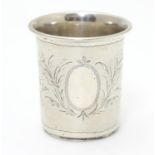 A German .800 silver spirit cup with bright cut foliate decoration. Maker?s mark under for Theodor