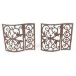 Two wrought iron architectural panels, of waved form, 16" tall, 17 1/2" wide (2) Please Note - we do