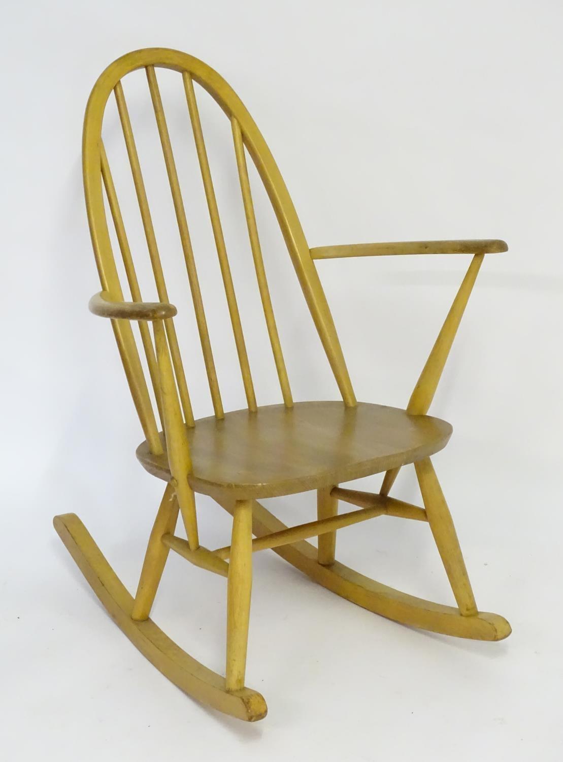 Vintage retro, mid-century: an Ercol Quaker model 428 rocking chair, constructed of elm and beech,