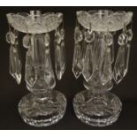 A pair of Waterford Crystal cut glass table lustres. Approx. 9 1/4" high Please Note - we do not