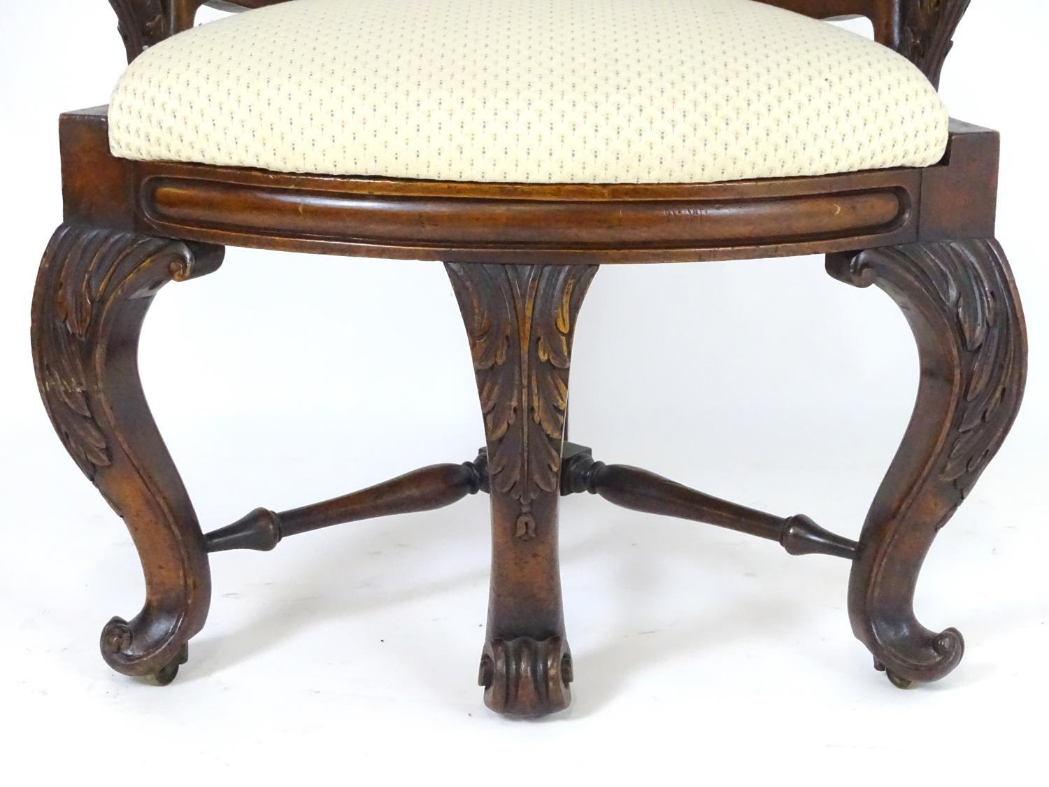 A 19thC mahogany Bürgermeister chairs with scrolled carved arms, double caned backrests and having - Bild 4 aus 6