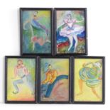 Monogrammed MD, XX, Five Watercolours, At The Circus, Folk Art depictions of circus performers, to