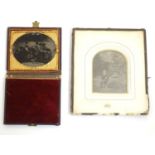 Two Victorian daguerreotype / ambrotype photographic portraits, one depicting a young boy seated