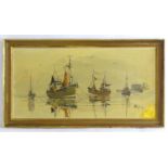 W. H. Stockman, XX, Marine School, Oil on board, Moored fishing boats at sea. Signed and dated (19)
