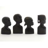 Ethnographic / Native / Tribal: Four carved wooden heads, two male, two female. Approx. 3" long (