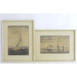 S. J. Johansson, XX, Two pencil drawings on paper, A sailing boat, and a fishing boat. Both signed