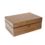 A 19thC walnut jewellery box with fitted lift out tray within. Approx. 3 3/4" high x 9 3/4" long x 6