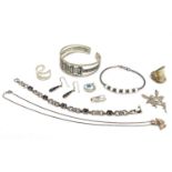 Assorted silver and white metal jewellery including brackets, earrings, pendants, rings etc Please