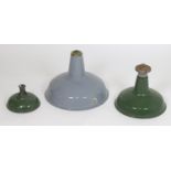 Vintage Retro, Mid Century: three industrial workshop lamp shades, of steel construction with enamel
