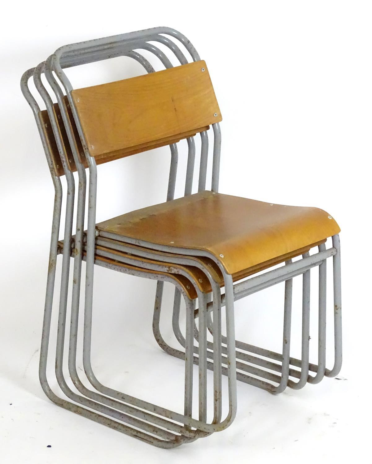 Vintage Retro, Mid Century: a set of four Remploy stacking chairs, of steel construction with - Bild 3 aus 6