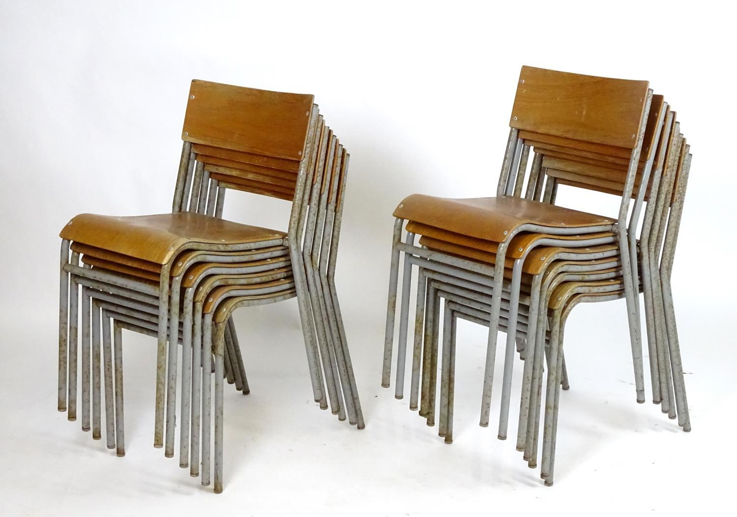 Vintage Retro, Mid Century: a set of twelve Remploy stacking chairs, of steel construction with - Bild 4 aus 4