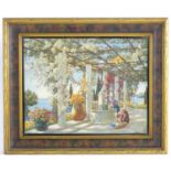 F. Marriott, Lithograph, A French Riviera pergola with figures. Approx. 15" x 19 3/4" Please