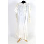 A vintage white cotton full length night gown with herringbone embroidery and broderie anglaise