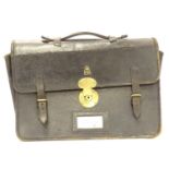 A 20thC black leather briefcase with EIIR (Elizabeth II Regina) and crown gilt insignia. Approx. 16"
