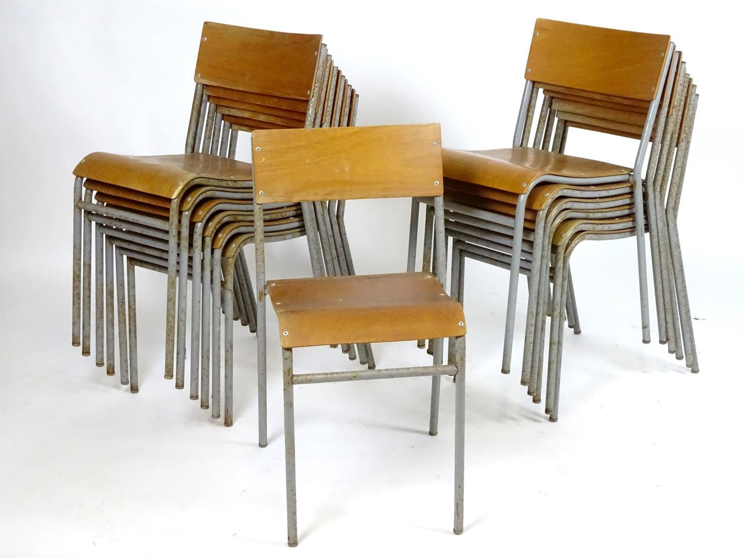 Vintage Retro, Mid Century: a set of twelve Remploy stacking chairs, of steel construction with