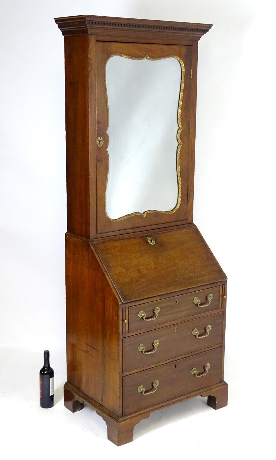 A Regency mahogany bureau bookcase with a moulded cornice above a dentil frieze and shaped - Bild 4 aus 14